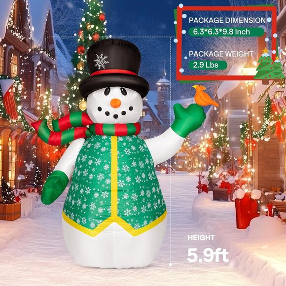 🆕6FT Christmas Inflatable Snowman in Vest Interior LED Light Outdoor Decoration - Picture 9 of 10